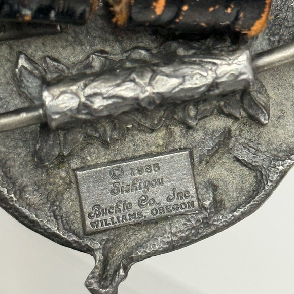 Vintage Siskiyou Black Distressed Leather Belt with Pewter Square Dancing Buckle - Picture 6 of 14